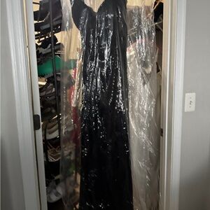 Formal Sequin Black Strapless Evening Gown